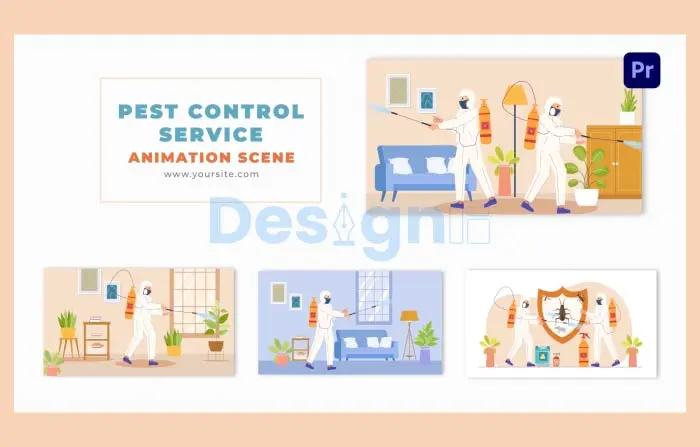 Flat Vector Character Design Pest Control Animation Scene